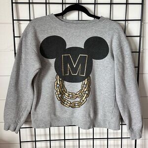 Disney Mickey Mouse Sweatshirt‎ Teens S Grey Gold Chain Urban